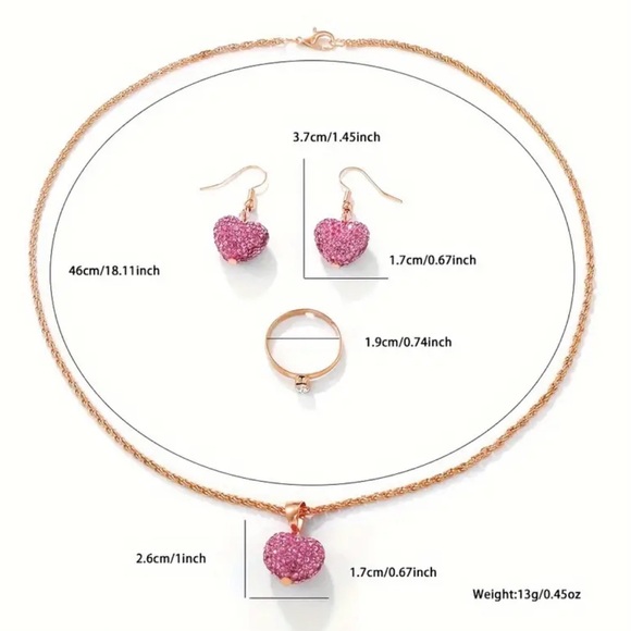 NIP! Set! Sparkling Pink Heart Earring & Necklace! Sparkling Pink Rhinestones! - Picture 12 of 14